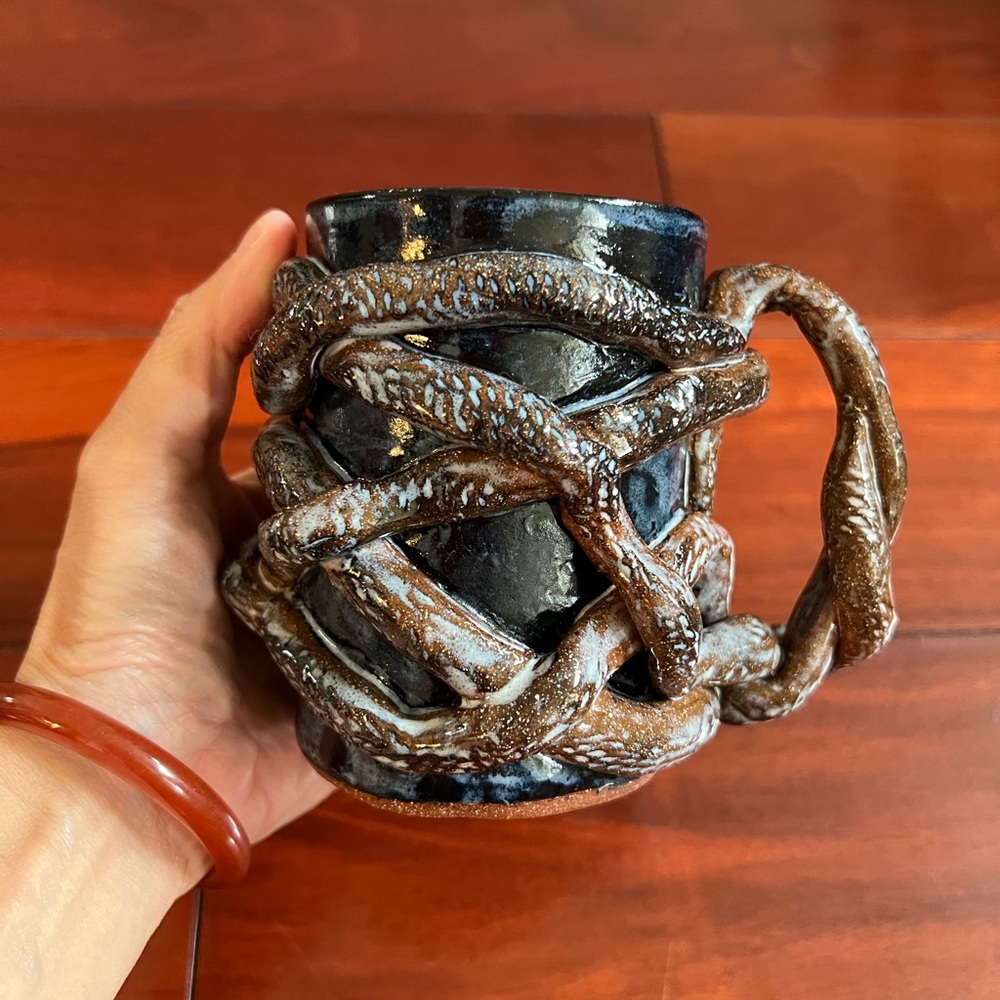 Rare Unique Heavy Butterfield Pottery Mug Signed